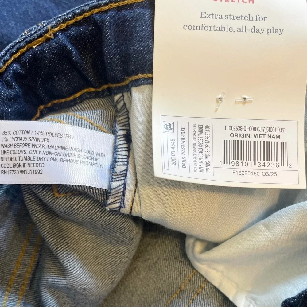 Cat & Jack Girls Kids Size 16 Straight Leg Jeans Dark Wash Adjustable Waist NWT